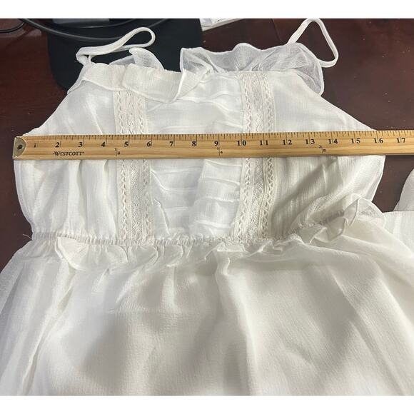 New Promesa Chiffon‎ Maxi White Ruffle Bodice Adjustable Straps Dress Medium - Picture 8 of 13
